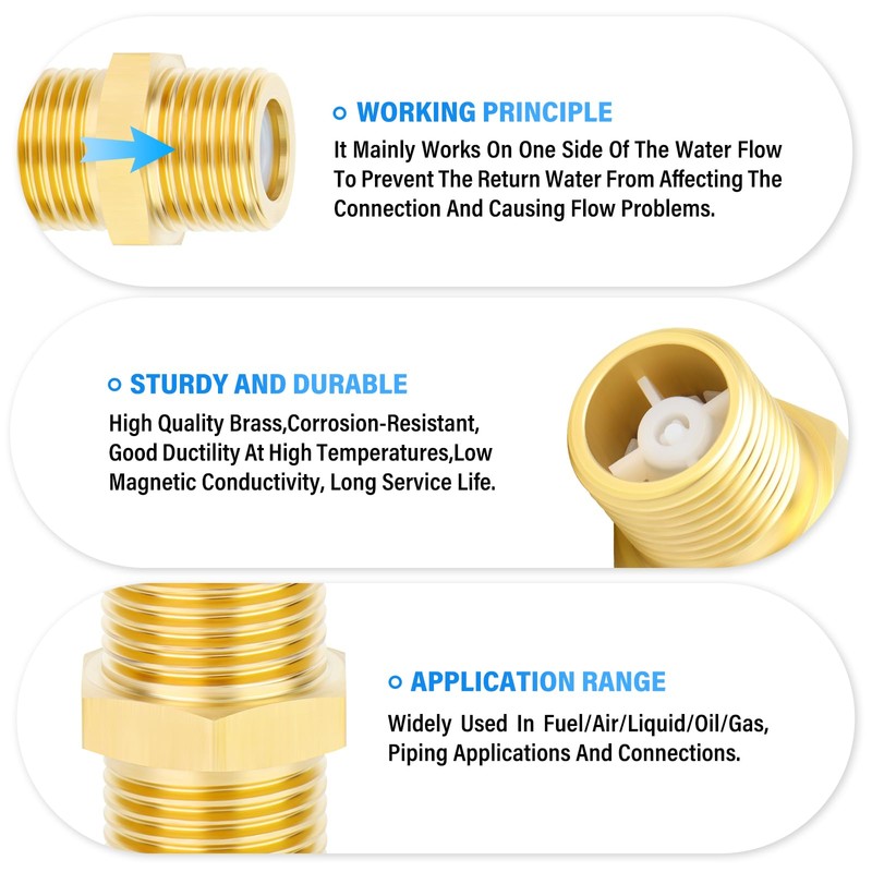TAILONZ PNEUMATIC 2PCS Brass Check Valve 1/2" Male to 1/2"