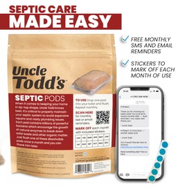 Uncle Todd's Septic Pods - Septic Tank Treatment - 6 Count Six Months Supply - One Flush per Month - Free SMS & Email Reminders - Planet-Friendly and Powerful Solution for Septic Systems