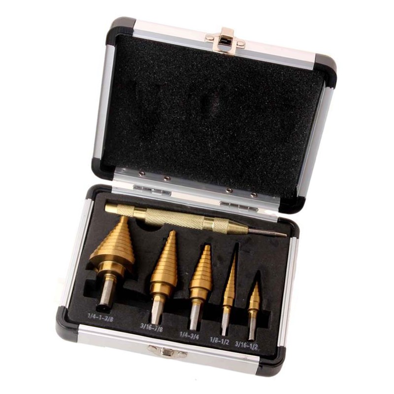 5Pcs Step Drill Bit HSS Ti Coated Triangular Shank Power