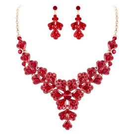 EVER FAITH Women's Jewellery Set Austrian Crystal Wedding Party Multi Petal Costume Statement Y Shaped Necklace and Earrings Set, Crystal