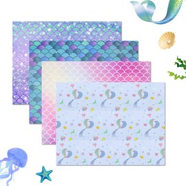 Mermaid Scale Wrapping Papers, 8 Sheets 4 Styles Mermaid Gift Wrapping Paper, Colorful Wrapping Paper For Girls Women Boys Men For Fancy Birthday Party Baby Shower, Folded Flat 50x70 cm Per Sheet