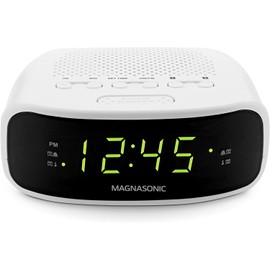 Magnasonic Digital AM/FM Clock Radio with Battery Backup, Dual Alarm, Sleep & Snooze Functions, Display Dimming Option,White (EAAC201)