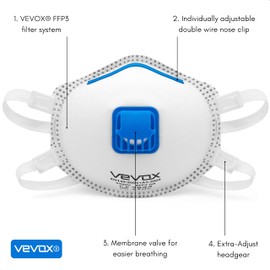 VEVOX® Respirators FFP3, FFP2 or FFP1 - sets of 5, 10, 20 or 5000 - with comfort sealing - respirator face mask ffp3/ffp2/ffp1 - valved facemasks - dust mask with valve