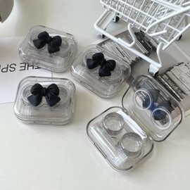 BEDARTIST 4 Pack 3D Design Cute Contact Lens Cases, Travel Eye Contacts Case Box Holder, Contact Lenses Tweezers Remover Tool Solution Bottle Kit for Daily Outdoor (3D Bow, Black)