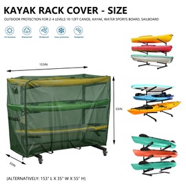 Heavy Duty Kayak Rack Cover 12.7ft – Waterproof Dustproof UV Protective. For Freestanding Kayak Stand, for 2-4 Tier Racks, for Canoes, SUPs, Paddleboards & Surfboards（153" LX 35" W X 55" H)