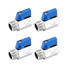 QWORK Mini Ball Valve, 4 Pack 1/2" NPT Thread Female and Male 304 Stainless Steel Shut-Off Valves