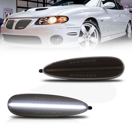 OFFKAT Front Fender LED Side Marker Lights for Pontiac GTO 2004-2006, Pontiac Smoked Lens Side Bumper Marker Lamps, [Ultra-Bright] White LED Side Markers Turn Signal Lights, 2 PCS