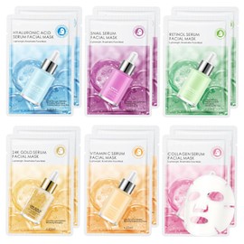 GUOYAOLIFU 12 Pack Serum Sheet Masks,Facial Masks Skincare for Women,Hydrating & Moisturizing Face Masks for All Skin Types,Smooth,Nourishing,Lightweight