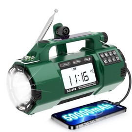 Emergency NOAA Weather Alert Radio, 5000mAh AM/FM Portable Radio with Solar, Hand Crank & AC Power, Replaceable Battery, Flashlight, SOS Alarm, Clock & Headphone Jack for Home & Outdoor Emergencies