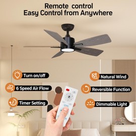 TALOYA 42 Inch Ceiling Fans with Lights Led Remote Control Low Profile Flush Mount for Bedroom Home Outdoor Patio Living Room,3 Color Temperatures,Dimmable,DC Motor,Reversible,5 Blades,Black Walnut