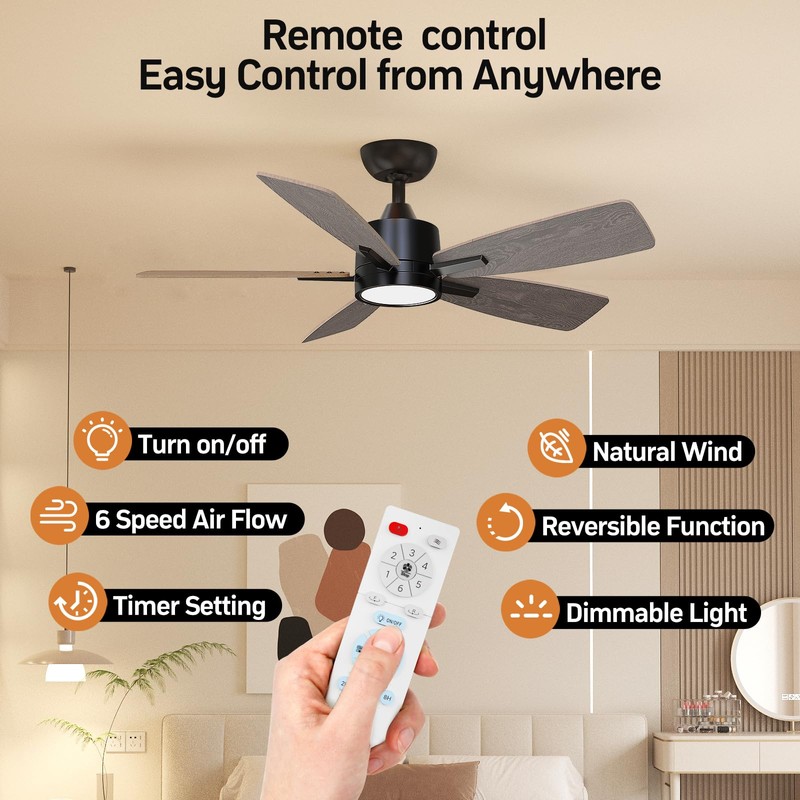 TALOYA 42 Inch Ceiling Fans with Lights Led Remote Control