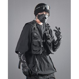 Niepce Inc Streetwear Techwear Adjustable Cargo Vest for Men Fits Small-Large Sizes (US, Alpha, One Size, Regular, Regular, Standard, Black-v5)