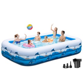 Large Inflatable Pool with Pump - 130'' x 72'' x 22'' Family Swimming Pool for Adults, Blow Up Pool for Backyard, Garden, Outdoor, Summer Water Party