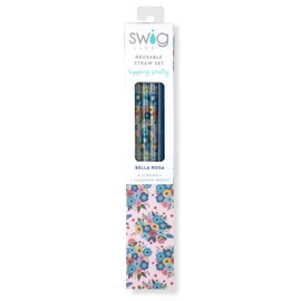 Swig Life Reusable Straws Bella Rosa + Navy Glitter Tall Straw Set & Cleaning Brush, Each Straw is 10.25 inch Long (Fits Swig Life 20oz Tumblers, 22oz, and 32oz Tumblers)