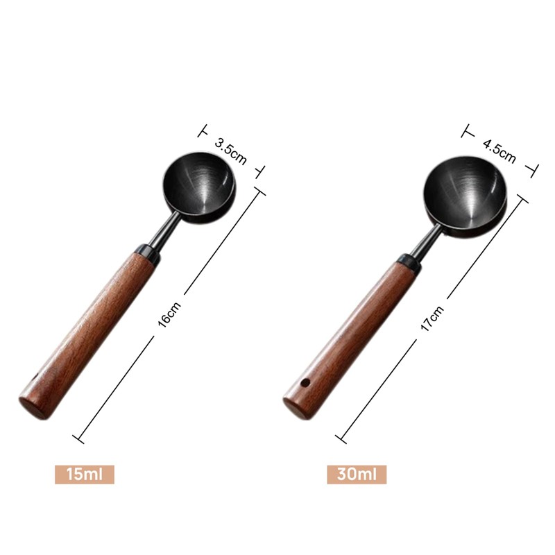Walnut Handle Stainless Steel Coffee Scoop Set (15ml + 30ml)