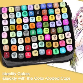 Hyrrt 80 Colors Dual Tips Alcohol Markers, Permanent Sketch Art Markers Pens Set with Pen Holder for Kids Adults Coloring,Painting, Sketching, Illustrations