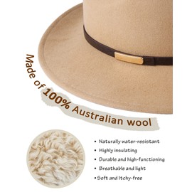 FURTALK Fedora Hats for Men Women 100% Australian Wool Felt Wide Brim Hat Leather Belt Crushable Packable
