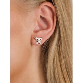 Silvora S925 Silver Butterfly Stud Earrings - Exquisite White Celtic Knot Heart Hollow Butterfly Jewelry