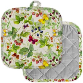 [Pack of 2] Pot Holders for Kitchen, Washable Heat Resistant Pot Holders, Hot Pads, Trivet for Cooking and Baking (Vegetarian Food Berries Raspberry Strawberry)