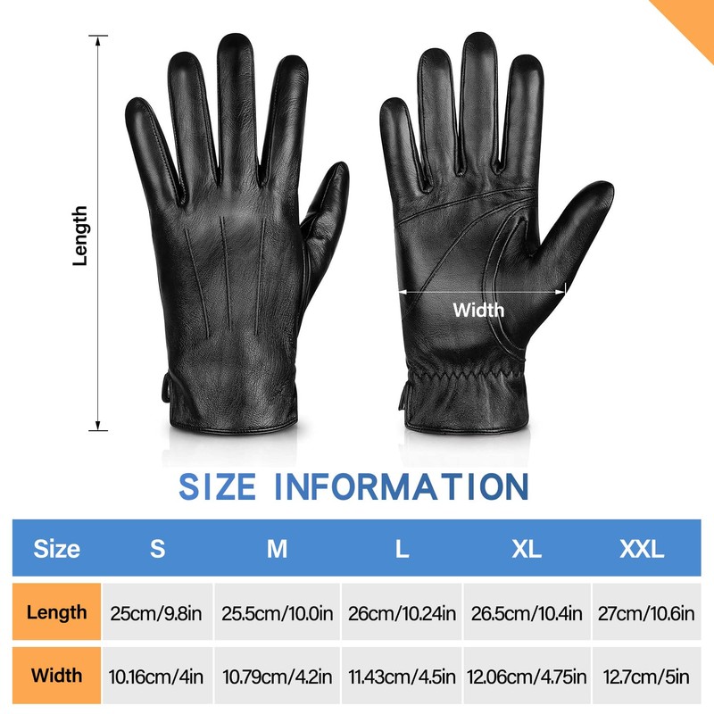 Alepo Genuine Sheepskin Leather Gloves For Men, Winter Warm Touchscreen