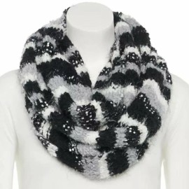 Cuddl Duds Womens Black White Gray Striped Cozy Chunky Knit Infinity Scarf New