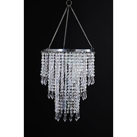 FlavorThings 3 Tiers Iridescent Acrylic Beaded Chandelier Shade, Ceiling Light Pendant Lampshade with Crystal Beads for Wedding Party Event Home Decoration,W8.6" X H12" (H12C)