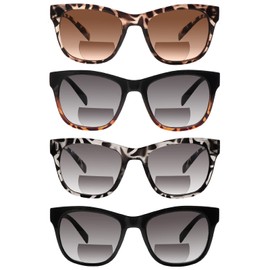 STASTEND-Paquete de 4 anteojos de sol de lectura bifocales para mujeres y hombres, anteojos de lectura de sol UV400 (multicolor, 4.00, multiplicador_x)