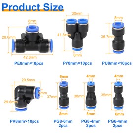 EFUTURETIME Pneumatic Connector Set for 8 mm Hose, Quick Couplings with Straight, Angle, Y, T Connection and 4-6/4-8/6-8 Reduction Connection (46 Pieces)