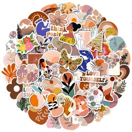 100pcs Boho Aesthetic Stickers, Minimalist Vintage Abstract Vinyl Waterproof Decals for Water Bottle, Laptop, Book, Planner, Junk Journal, Assorted Designs for Scrapbooking, Adults, Teens