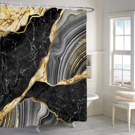 Renaiss 72x72 Inches Black Gold Marble Shower Curtain, Abstract Golden Cracked Lines Marble Texture Modern Luxury Ink Art Fabric Shower Curtains for Bathroom Decor Waterproof with Hooks