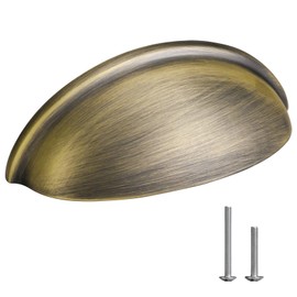 HOMOTEK 5 Pack Drawer Bin Cup Pulls Dresser Pulls for Cabinets Antique Brass - 3 Inch Hole Centers Furniture Handles,Kitchen Cabinet Hardware
