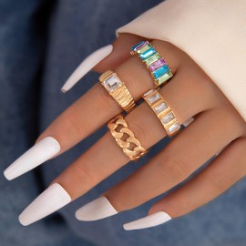 Gem Stone Rings for Women Colorful Rhinestone Rings Gold Stackable Ring for Women Statement Ring Trendy Jewelry Gifts 2025