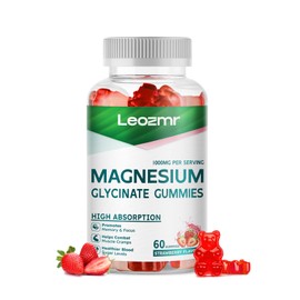 Magnesium Glycinate Gummies 1000mg - Sugar Free Magnesium Potassium Supplement with Vitamin D, B6, CoQ10 for Calm Mood & Sleep Support - 60 Strawberry Gummies
