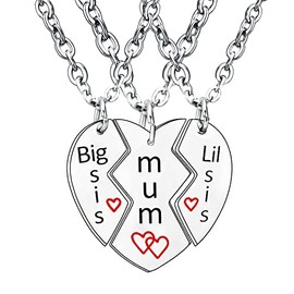BESPMOSP 3PCS Mum Necklace Sister Necklace Mum Gifts From Daughter Big Sister Little Sister Necklace Mother's Day Gifts (3PC Mum Sis)