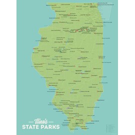 Illinois State Parks Checklist Map 18x24 Poster (Green & Aqua)