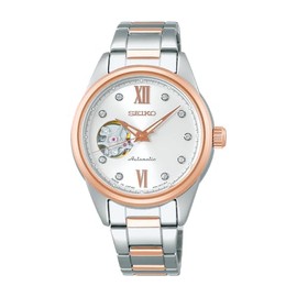 Seiko Selection Women's Mechanical Open Heart Model, Dial: White/Case: Silver & Pink Gold, Bracelet Type