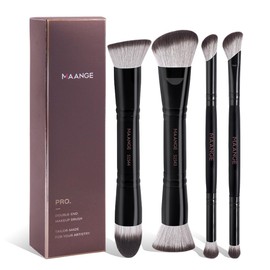 MAANGE Brochas Maquillaje, 4 Brochas de Maquillaje Premium de Doble Punta (PlanaAcodadaRedonda AcodadaCnica) para Pulir Lquidos, Cremas, Polvos,...   