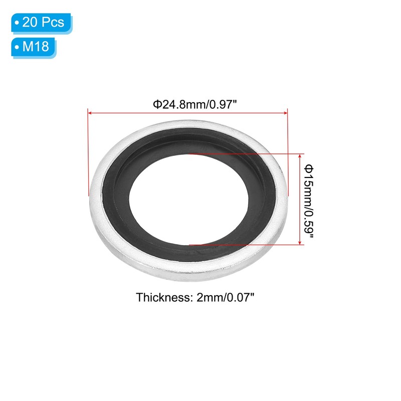 PATIKIL M18 Self-Centered Bonded Sealing Gasket, 20Pcs NBR Metal Bonded