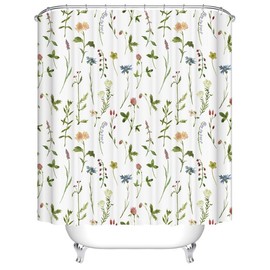 Country Wildflower Floral Plant Shower Curtain, Farmhouse Multicoloured Botanical Flower Leaves Herb Flower Plant Curtain for Girl/Women Bathroom Decor