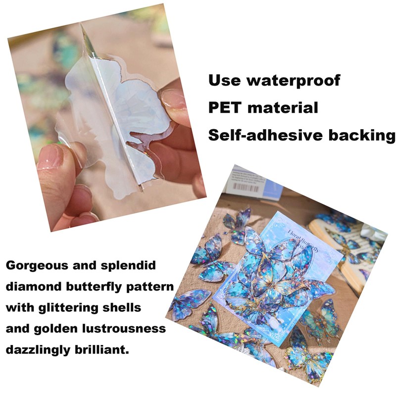100PCS Holographic Butterfly Stickers, Glitter Iridescent 3D Butterfly Stickers, Sparkly