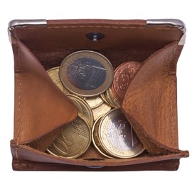 Leather Coin Purse | Viennese Box Made of Genuine Leather | Wallet with Coin Chute - Slim Wallet | Leather Mini Wallet - Coin Purse, Brown (1)