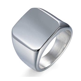 Men Pinky Ring Solid Polished Stainless Steel Signet Rings Biker Ring - Sizes 7-13 (Silver, 12)
