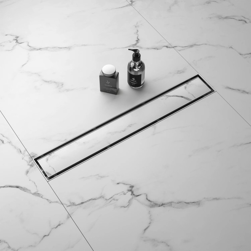 NEODRAIN 28 Inch Recessed Tile-In Brushed Stainless Steel Linear Floor