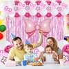 23Pcs Cartoon Cat Birthday Decorations, Pink 3.3x8.2ft Tinsel Foil Fringe