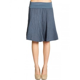 Caspar RO014 Women's Midi Summer Linen Skirt Knee-Length Summer Skirt with Stretch Waistband, denim blue