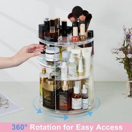 Make Up Organiser Rotatable 360° Rotating Makeup Organiser Cosmetics Makeup Storage Skin Care Organiser Transparent Adjustable Multifunctional for Dresser, Bathroom, Bedroom