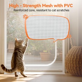 BFNN Cat Screen Door, Extra Tall Cat-Proof Mesh Gate, Fit Door Size 34'' x 82.5'', Anti Scratch Mesh with Zipper Closure, for Living Room, Kitchen, Bedroom (White)