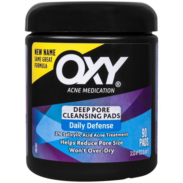OXY Acne Medication Cleansing Pads – Daily Defense with Maximum Strength 2% Salicylic Acid 90 Count (90 pads; Pack of 3)