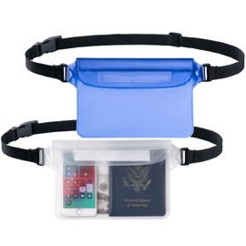 CADONO 2-Pack Waterproof Pouch with Adjustable Waist Strap | Screen Touch Sensitive Dry Bag, Keep Your Phone and Valuables Dry, Perfect for Swimming Kayaking Boating Fishing Beach Diving (Clear+Blue）