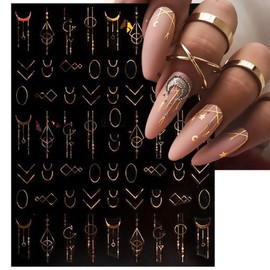 IDDFEVE Gold Geometry Nail Art Stickers - Minimalism Line Self-Adhesive 3D Nail Decals for DIY Golden Manicure (6 Sheets)